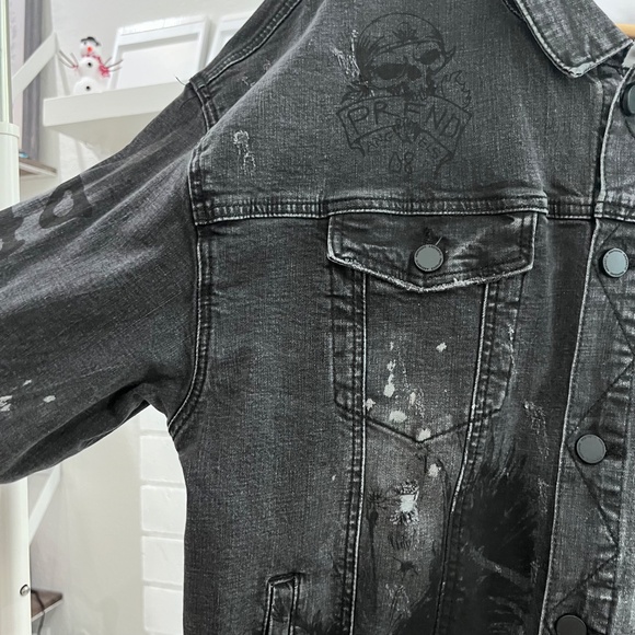 Profound Aesthetic Distressed Tattooed Style Button Up Denim Jacket - Ash - Picture 3 of 8